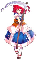 Rule 34 | 1girl, alphes (style), arm behind back, collarbone, commentary request, dairi, full body, highres, holding, holding scythe, holding weapon, japanese clothes, kimono, large variant set, multicolored kimono, obi, onozuka komachi, parody, red hair, sash, scythe, short hair, short sleeves, socks, solo, standing, style parody, tabi, tachi-e, touhou, transparent background, two side up, variant set, weapon, white socks