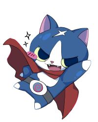 belt blue_fur blush_stickers cape fuyunyan highres nipachann no_humans open_mouth red_cape simple_background solo two-tone_fur white_background white_fur youkai_(youkai_watch) youkai_watch