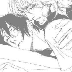 Rule 34 | 00s, 2boys, beard, facial hair, fukai rei, james bukhar, lowres, monochrome, multiple boys, sentou yousei yukikaze