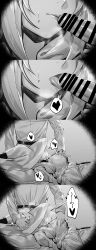 Rule 34 | 1boy, 1girl, absurdres, aesc (fate), aesc (rain witch) (fate), bar censor, breasts, censored, comic, fate/grand order, fate (series), fellatio, fujimaru ritsuka (male), grabbing another&#039;s breast, greyscale, groping, hat, highres, hxd, large breasts, licking, licking penis, lying, monochrome, on back, oral, penis, silent comic, witch hat