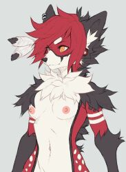 1girl animal_ears breasts furry furry_female midriff nipples nude tail tribal wolf_ears wolf_girl wolf_tail yellow_eyes