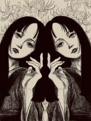 Rule 34 | 2girls, black hair, highres, long hair, looking at viewer, multiple girls, original, tp p pt