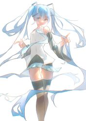 Rule 34 | 1girl, absurdres, bare shoulders, black boots, black skirt, blue eyes, blue hair, blue necktie, boots, commentary, detached sleeves, hashtag-only commentary, hatsune miku, highres, kurukuru1202kr, long hair, miniskirt, necktie, number tattoo, pleated skirt, shirt, shoulder tattoo, simple background, skirt, sleeveless, sleeveless shirt, solo, tattoo, thigh boots, twintails, very long hair, vocaloid, white background