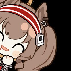 1girl :d angelina_(arknights) animal_ears animated animated_gif arknights blush brown_hair chinese_commentary chunye_haruya closed_eyes coat commentary_request earpiece fox_ears hair_between_eyes hairband hanged hanging jacket long_hair looking_at_viewer lowres noose open_clothes open_coat open_jacket open_mouth red_eyes red_hairband red_jacket rope_around_neck second-party_source smile solo striped_clothes striped_hairband transparent_background twintails two-tone_hairband upper_body white_coat