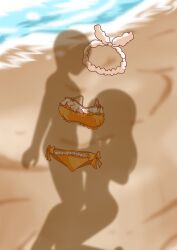 1boy 1girl absurdres arms_up beach bikini bow bow_bikini breasts completely_nude day dressed_shadow_(meme) female_pov floral_print_bikini frilled_bikini frills hair_ribbon hairband hetero highres implied_nudity kunikida_hanamaru large_breasts large_penis love_live! love_live!_sunshine!! meme nude ocean official_alternate_costume orange_bikini orange_bow outdoors paizuri penis pov ribbon sand shadow signature solo swimsuit unworn_bikini unworn_clothes water white_bikini white_bow white_hairband white_ribbon yellow_bikini yellow_bow