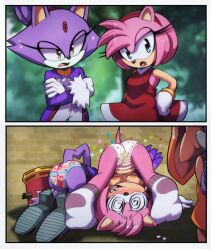 2girls 2koma @_@ age_difference ahoge amy_rose animal_ears armpits assisted_exposure backless_dress backless_outfit before_and_after bent_over blaze_the_cat bob_cut boots breasts cat_ears cat_girl cat_tail clenched_hands colored_skin comic cream_the_rabbit crossed_arms day defeat disgust dizzy dress euf-dreamer female_focus forehead_jewel forest full_body furry furry_female gloves green_eyes hammer hands_on_own_hips hedgehog_girl height_difference highres humiliation legs missing_tooth multicolored_skin multiple_girls nature neck nipples no_bra open_mouth outdoors panties pants peeing peeing_in_mouth peeing_self pink_hair print_panties purple_hair shiny_skin short_hair short_tail sidelocks small_breasts socks sonic_(series) source_request standing star_(symbol) tail thighs tight_clothes tight_pants topless_female two-tone_skin underwear unworn_boots upside-down wardrobe_malfunction wet wet_clothes wet_panties yellow_eyes