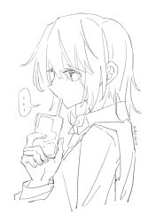 Rule 34 | ..., 1girl, chinese commentary, collared shirt, commentary request, commission, dated, greyscale, highres, juice box, lanserongjie, medium hair, miyagi shiori, monochrome, second-party source, shirt, shuuniichido classmate wo kau hanashi, solo, spoken ellipsis