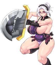 Rule 34 | 1girl, absurdres, breasts, cattleya (queen&#039;s blade), cattleya (queen&#039;s blade) (cosplay), cosplay, glasses, grey hair, highres, huge breasts, labiata (last origin), last origin, plump, queen&#039;s blade, red eyes