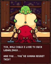 animated baldur_89 bound breasts goblin heroine_conquest huge_breasts nipples paizuri pixel_art red_hair size_difference smaller_dominant