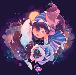 Rule 34 | 1boy, 1girl, :o, antenna hair, artist name, bare shoulders, black bodysuit, black cape, blue dress, blue hair, blue hat, bodysuit, brother and sister, cape, closed eyes, colored eyelashes, commentary request, cookie run, cookie run: kingdom, dress, elbow gloves, feathers, flower, frilled dress, frills, full body, gloves, hat, kanaizu yh, long dress, long hair, moonlight cookie, multicolored hair, no mouth, open mouth, parted bangs, pink veil, purple eyes, purple flower, see-through clothes, see-through veil, shoes, shooting star, siblings, sidelocks, star (symbol), stardust cookie, strapless, strapless dress, striped clothes, striped dress, striped hat, striped headwear, two-tone hair, u u, veil, vertical-striped clothes, vertical-striped dress, very long hair, white eyelashes, white feathers, white gloves, white hair, white shoes, wizard hat, worried