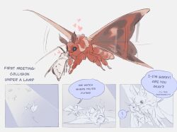2girls animalization bug english_text gundam gundam_suisei_no_majo highres insect miorine_rembran moth multiple_girls suletta_mercury tanukimo_imo yuri