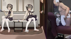 1boy 1girl age_difference akifn alarm_clock ball_gag black_skirt blindfold clock clothed_female_nude_male couch drugged fat fat_man flat_chest full_body gag hatoba_tsugu hetero highres indoors loli long_sleeves multiple_girls nude old old_man on_couch panties pantyhose pleated_skirt rape school_uniform sequential sex skirt slippers suspender_skirt suspenders thighs time torn_clothes torn_legwear tsugu_(vtuber) underwear virtual_youtuber white_hair white_pantyhose