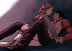 ace_attorney beard brown_hair capcom earrings facial_hair girl_on_top jewelry diego_armando mia_fey scarf vest