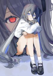 Rule 34 | 2girls, absurdres, aris (blue archive), black hair, black shoes, black skirt, blue archive, blue eyes, blue hair, blue necktie, closed mouth, colored inner hair, funengliang (naidesu), hair between eyes, highres, kei (blue archive), long bangs, looking at viewer, multicolored hair, multiple girls, necktie, one side up, red eyes, shirt, shoes, sidelocks, skirt, socks, two-tone hair, white shirt, white socks