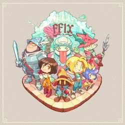 1other 3girls 4boys adelbert_steiner adjusting_clothes adjusting_headwear aqua_vest arm_behind_head armor armored_boots baggy_pants beard blonde_hair blue_coat blue_hair blue_pants bob_cut bodysuit boots bow breasts brown_eyes brown_footwear brown_hair burmecian chef_hat chibi coat crossed_arms dreadlocks eiko_carol everyone facial_hair facing_away final_fantasy final_fantasy_ix flower freija_crescent frog garnet_til_alexandros_xvii gloves grey_background grey_hair grin hair_bow hat hat_flower helmet high_collar holding holding_polearm holding_sword holding_weapon horns knight long_sleeves medium_breasts mini_wings monkey_tail multiple_boys multiple_girls onemegawatt orange_bodysuit overalls pants parted_bangs pink_shirt plate_armor polearm puffy_long_sleeves puffy_sleeves quina_quen red_coat red_eyes red_footwear red_gloves red_hair salamander_coral shirt short_hair shoulder_belt single_horn sleeveless sleeveless_shirt smile striped_clothes striped_pants sword tail teeth tongue tongue_out vivi_ornitier weapon white_shirt winged_helmet wings wizard_hat yellow_bow yellow_eyes yellow_overalls zidane_tribal