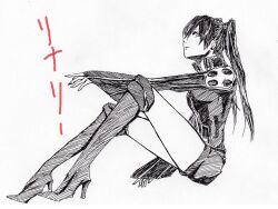 Rule 34 | 1girl, armored boots, belt, black boots, black hair, black jacket, black order uniform, black shorts, boots, collared jacket, d.gray-man, earrings, facing to the side, front zipper, greyscale, hair between eyes, hair ornament, hairclip, high heel boots, high heels, jacket, jewelry, ki126010, lenalee lee, long hair, long sleeves, looking at viewer, monochrome, profile, shorts, sidelocks, simple background, sitting, solo, striped clothes, striped jacket, stud earrings, thighs, twintails, vertical-striped clothes, vertical-striped jacket, white background, wide sleeves, zipper