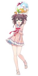 Rule 34 | 1girl, :d, ahoge, armpits, arms up, artist request, ball, beachball, blue sailor collar, brown hair, commentary request, double-parted bangs, dress, flat chest, frilled dress, frills, green eyes, hair between eyes, highres, holding, holding ball, holding beachball, hololive, medium hair, natsuiro matsuri, official alternate costume, official alternate hairstyle, official art, one-piece swimsuit, open mouth, pink dress, sailor collar, sandals, scrunchie, second-party source, short dress, short twintails, sidelocks, simple background, smile, solo, swimsuit, teeth, twintails, upper teeth only, virtual youtuber, white background, wrist scrunchie