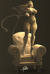 3d ass breasts chair clay highres long_hair non-web_source self-upload solo thick_thighs thighs