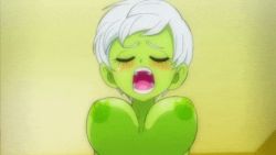 1girl animated animated_gif blush bouncing_breasts breast_sucking breasts broly_(dragon_ball_z) cheelai colored_skin cowgirl_position cum cum_in_pussy dragon_ball dragon_ball_super dragon_ball_super_broly ejaculation closed_eyes female_orgasm from_below from_side girl_on_top green_skin groin indoors large_breasts legs lying moaning navel nipples nude open_mouth orgasm scar sex short_hair sitting straddling thighs vaginal white_hair yamamoto_doujin
