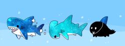 2others animal_focus black_eyes blue_background chibi creature fins from_side highres hoshikui multiple_others no_humans open_mouth original shark sharp_teeth shoutarou_(shoutarotttt) simple_background solid_circle_eyes star_(symbol) teeth whale