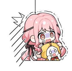 0_0 1girl ^^^ ahoge animal artist_request bare_shoulders black_bow black_ribbon bow bowtie bra_strap bright_pupils brown_eyes cat chibi cloak clothed_animal cropped_torso ear_covers frilled_shirt frills hair_bow hair_ribbon hands_on_own_cheeks hands_on_own_face holding_another&#039;s_ear hood hood_up hooded_cloak infinity_nikki long_hair long_sleeves looking_ahead low_twintails momo_(nikki) nikki_(nikki) nikki_(series) off-shoulder_shirt off_shoulder official_art open_mouth perfect_start_(infinity_nikki) pink_hair pink_skirt puffy_long_sleeves puffy_sleeves red_bow red_bowtie ribbon scared shirt sidelocks skirt tareme transparent_background tress_ribbon turn_pale twintails very_long_hair wavy_hair wavy_mouth white_cat white_pupils white_shirt yellow_cloak