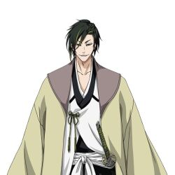 1boy bad_tag black_eyes black_hair black_suit bleach formal_clothes formal_clothing highres looking_at_viewer male_focus serious short_hair solo suit tie tsunayashiro_tokinada