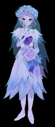 1girl absurdres architecture bra bridal_veil disneyland exposed_bone eyelashes flower flower_wreath ghost_girl greco-roman_architecture head_wreath heart-shaped_lock highres keyhole lipstick looking_at_viewer makeup mmo_necco purple_flower purple_rose ribs rose see-through_bra see-through_clothes short_hair solo the_bride_(disneyland) the_haunted_mansion underwear veil white_flower white_rose