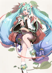 Rule 34 | 1girl, absurdres, ahoge, aqua eyes, aqua hair, asuka-w, blush, cape, flower, gradient hair, hair between eyes, hair flower, hair ornament, hatsune miku, hatsune tenchikaibyaku shinwa (vocaloid), highres, legs, long sleeves, looking at viewer, magical mirai (vocaloid), magical mirai miku, magical mirai miku (2021), medallion, miku day, multicolored hair, official alternate costume, official alternate hairstyle, open mouth, reaching, reaching towards viewer, smile, vocaloid, wide sleeves