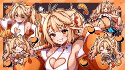 Rule 34 | 1girl, absurdres, animal ears, antenna hair, bare shoulders, baseball bat, blonde hair, blush, breasts, cat ears, chibi, cleavage, cleavage cutout, clothing cutout, commission, ebiko (vtuber), grin, heart cutout, highres, holding, holding baseball bat, ichiko 1234, indie virtual youtuber, jacket, large breasts, long hair, looking at viewer, multiple views, nose blush, off shoulder, orange jacket, pout, shirt, shrimp tail, sideboob, sleeveless, sleeveless shirt, smile, twintails, v-shaped eyebrows, very long hair, vgen commission, virtual youtuber, white shirt, yellow eyes