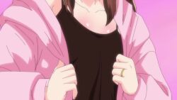 1boy 1girl animated anime_screenshot bed_sheet black_camisole black_hair black_socks blonde_hair blush breast_sucking breasts brown_eyes camisole cheating_(relationship) closed_eyes clothes_pull collarbone english_text green_shirt groin hand_on_another&#039;s_shoulder hetero highres hitozuma_no_kuchibiru_wa_kan_chuuhai_no_aji_ga_shite implied_sex jacket jewelry leg_lock licking_nipple loli lying mating_press missionary moaning multicolored_hair navel nipple_stimulation on_back open_clothes open_jacket out-of-frame_censoring panties panties_around_leg pants pants_pull penis_awe petite pillow pink_jacket ring sex shirt small_breasts socks sound spread_legs stomach subtitled tagme tongue tongue_out tsuyoshi_(hitozuma_no_kuchibiru_wa_kan_chuuhai_no_aji_ga_shite) underwear undressing vaginal video wedding_ring