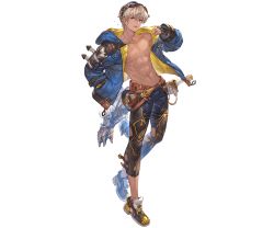 1boy abs blue_hoodie collarbone fingerless_gloves full_body gloves goggles granblue_fantasy hood hoodie jacket joel_(granblue_fantasy) male_focus muscular navel obliques official_art open_clothes open_jacket toned toned_male transparent_background white_hair