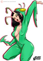 absurdres breasts cosplay darkxenssei highres kigurumi mantis_(marvel) marvel marvel_rivals open_clothes open_shirt original self-upload