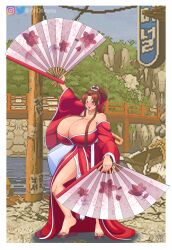 absurdres breasts fatal_fury gigantic_breasts highres japanese_clothes kimono shiranui_mai victory_pose