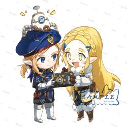 Rule 34 | + +, 1boy, 1girl, beret, blonde hair, blue eyes, blue hat, blue jacket, blush, boots, braid, brown gloves, chibi, chibi only, closed mouth, coat, crown braid, fur-trimmed boots, fur-trimmed coat, fur trim, gloves, green eyes, hair ornament, hair tie, hairclip, hanyaka, hat, jacket, link, long hair, low ponytail, medium hair, military hat, military uniform, nintendo, official alternate costume, open mouth, parted bangs, pointy ears, ponytail, princess zelda, royal guard set (zelda), sample watermark, sidelocks, smile, the legend of zelda, the legend of zelda: breath of the wild, twitter username, watermark, white boots, white coat, white gloves, winter clothes