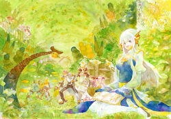 Rule 34 | 4boys, 4girls, arch bishop (ragnarok online), armor, black boots, black gloves, black pants, black shirt, blonde hair, blue dress, blue eyes, blush, book, boots, brown hair, brown shoes, butterfly wings, chain, cleavage cutout, closed eyes, closed mouth, clothing cutout, coat, commentary request, cross, dress, full body, fur collar, gloves, grass, green hair, grey coat, griffin, gryphon (ragnarok online), guillotine cross (ragnarok online), head wings, high heels, high ponytail, holding, holding book, insect wings, juliet sleeves, loki (ragnarok online), long hair, long sleeves, mechanic (ragnarok online), multiple boys, multiple girls, nidhoggr (ragnarok online), official alternate costume, open book, open clothes, open coat, open mouth, painting (medium), pants, pauldrons, pink hair, pink scarf, ponytail, poring, puffy sleeves, ragnarok online, ranger (ragnarok online), red armor, red hair, sansaro, sash, scarf, shadow chaser (ragnarok online), shirt, shoes, short hair, shoulder armor, sleeveless, sleeveless dress, slime (creature), smile, sorcerer (ragnarok online), thighhighs, traditional media, tree, two-tone dress, warlock (ragnarok online), watercolor (medium), white dress, white hair, white shirt, white thighhighs, wings, wolf, yellow sash, yellow scarf, yellow wings