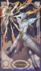 1boy absurdres armor axe belt bodysuit card_(medium) giganticbrush helmet highres holding holding_weapon jewelry kamen_rider kamen_rider_wizard kamen_rider_wizard_(infinity_style) kamen_rider_wizard_(series) magic_circle male_focus mask ring solo sword tailcoat tarot tarot_(medium) the_magician_(tarot) tokusatsu weapon wizard_ring wizardriver