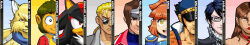 3girls 6+boys alef_(shining_force) alex_kidd alex_kidd_(character) amabane_shou arle_nadja bahn bayonetta bayonetta_(series) black_fur black_hair blonde_hair blue_eyes brown_eyes brown_hair burning_rangers comix_zone earrings english_text facing_viewer fang fighting_vipers frown furry glasses green_hair hidden_eyes jewelry joeadok lipstick makeup mole multiple_boys multiple_girls orange_hair ponytail puyopuyo red_eyes red_lips round_eyewear sega shadow_the_hedgehog shining_(series) shining_force_i sideburns sketch_turner smile sonic_(series) sprite_art streets_of_rage toothpick_holder tyris_flare yellow_eyes yellow_fur