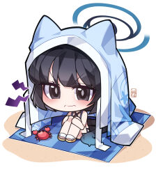 animal_ears arang_(arang0220) bare_shoulders bikini black_eyes black_hair blue_archive blue_bikini blue_halo cat_ears cat_tail halo highres kikyou_(blue_archive) kikyou_(swimsuit)_(blue_archive) looking_at_viewer medium_hair multiple_tails official_alternate_costume swimsuit tail thighs two_tails white_background