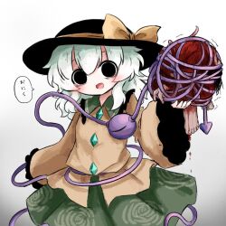 1girl black_hat blood blouse buttons corpse death diamond_button eyeball frilled_sleeves frills green_hair green_skirt guro hat hat_ribbon heripantomorrow komeiji_koishi mutilation ribbon shirt skirt speech_bubble third_eye touhou translation_request wide_sleeves yellow_ribbon yellow_shirt