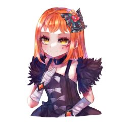 1girl aqua_eyeshadow bandaged_arm bandaged_hand bandages eyeshadow facial_mark fire_emblem fire_emblem_engage fur_sleeves highres makeup nintendo orange_hair panette_(fire_emblem) short_bangs solo stitched_mouth stitches u_fe yellow_eyes