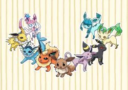 Rule 34 | animal focus, black eyes, blue eyes, brown eyes, closed mouth, colored sclera, eevee, espeon, flareon, gen 1 pokemon, gen 2 pokemon, gen 4 pokemon, gen 6 pokemon, glaceon, hr67sh, jolteon, leafeon, nintendo, no humans, open mouth, pokemon, pokemon (creature), purple eyes, red sclera, smile, sylveon, umbreon, vaporeon