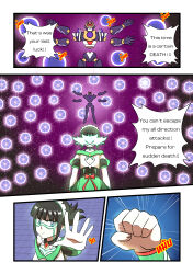 Rule 34 | 1girl, absurdres, atawatsho, black hair, blue eyes, blunt bangs, comic, commentary, english commentary, english text, genshin impact, glowing tattoo, gundam, gundam unicorn, highres, katheryne (genshin impact), long sleeves, mecha, medium hair, nt-d, orb, robot, scaramouche (genshin impact), scaramouche (kabukimono) (genshin impact), sidelocks, speech bubble