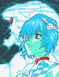 1girl ayanami_rei bandage_over_eye bandage_over_one_eye bandages blue_hair eva_00 frown gloves headband mecha_pilot_suit neon_genesis_evangelion plugsuit_(evangelion) rebuild_of_evangelion red_eyes standing unit-00 upper_body