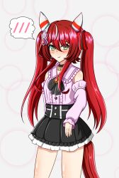 1girl absurdres alternate_costume alternate_hairstyle animal_ears closed_mouth collarbone commentary_request detached_sleeves green_eyes hair_ornament highres horse_ears horse_girl horse_tail jinsei_owakon_yarou jirai_kei looking_at_viewer red_hair smile solo tail twintails umamusume win_variation_(umamusume)