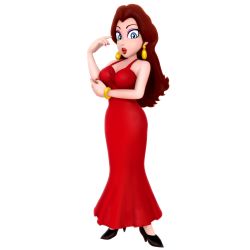 1girl 3d absurdres bangle bare_shoulders black_footwear blue_eyes bracelet breasts brown_hair cleavage closed_mouth curvy donkey_kong_(1981_game) donkey_kong_(series) dress earrings eyelashes eyeshadow fingernails full_body gold_bracelet gold_earrings hand_on_own_elbow hand_up high_heels highres hip_focus jewelry lips lipstick long_dress long_hair looking_at_viewer makeup mario_(series) medium_breasts nail_polish nibroc_rock_(artist) nintendo no_socks nose open_hands pauline_(mario) purple_eyeshadow red_dress red_lips red_nails sleeveless sleeveless_dress smile solo standing super_smash_bros. taut_clothes taut_dress thick_lips transparent_background