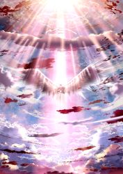 Rule 34 | 1girl, angel, angel wings, cloud, female focus, highres, long hair, original, scenery, sky, skyt2, solo, very long hair, wings