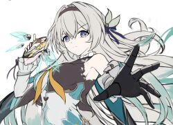 armor armpits blue_ribbon brown_hairband brown_jacket burnt_clothes cropped_jacket firefly_(honkai:_star_rail) frilled_sleeves frills gao_kawa gradient_eyes gradient_hair green_pupils grey_armor grey_hair hair_between_eyes hair_ornament hair_ribbon hairband honkai:_star_rail honkai_(series) jacket long_sleeves multicolored_eyes multicolored_hair neckerchief orange_neckerchief ribbon serious simple_background sketch two-tone_eyes white_background white_sleeves