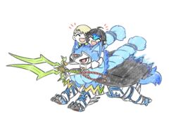 Rule 34 | armor, blue fire, digimon, digimon (creature), fenriloogamon, fenriloogamon takemikazuchi, fire, fusion, highres, leon alexander, nagasumi eiji, sword, weapon, wolf
