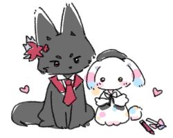 animalization beret black_dog blush bow bowtie commentary_request dog hair_ornament hat jougasaki_noa mahou_shoujo_no_majo_saiban nikaidou_hiro partial_commentary pencil sitting sketch usa_ice537 white_dog yuri
