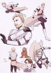 ahsoka_tano anakin_skywalker blonde_hair boots energy_sword highres holding holding_sword holding_weapon jedi lekku_(anatomy) lightsaber multiple_boys obi-wan_kenobi scar scar_across_eye scar_on_face star_wars star_wars:_the_clone_wars sword togruta tvfhhuyeoasad5j variations weapon white_footwear